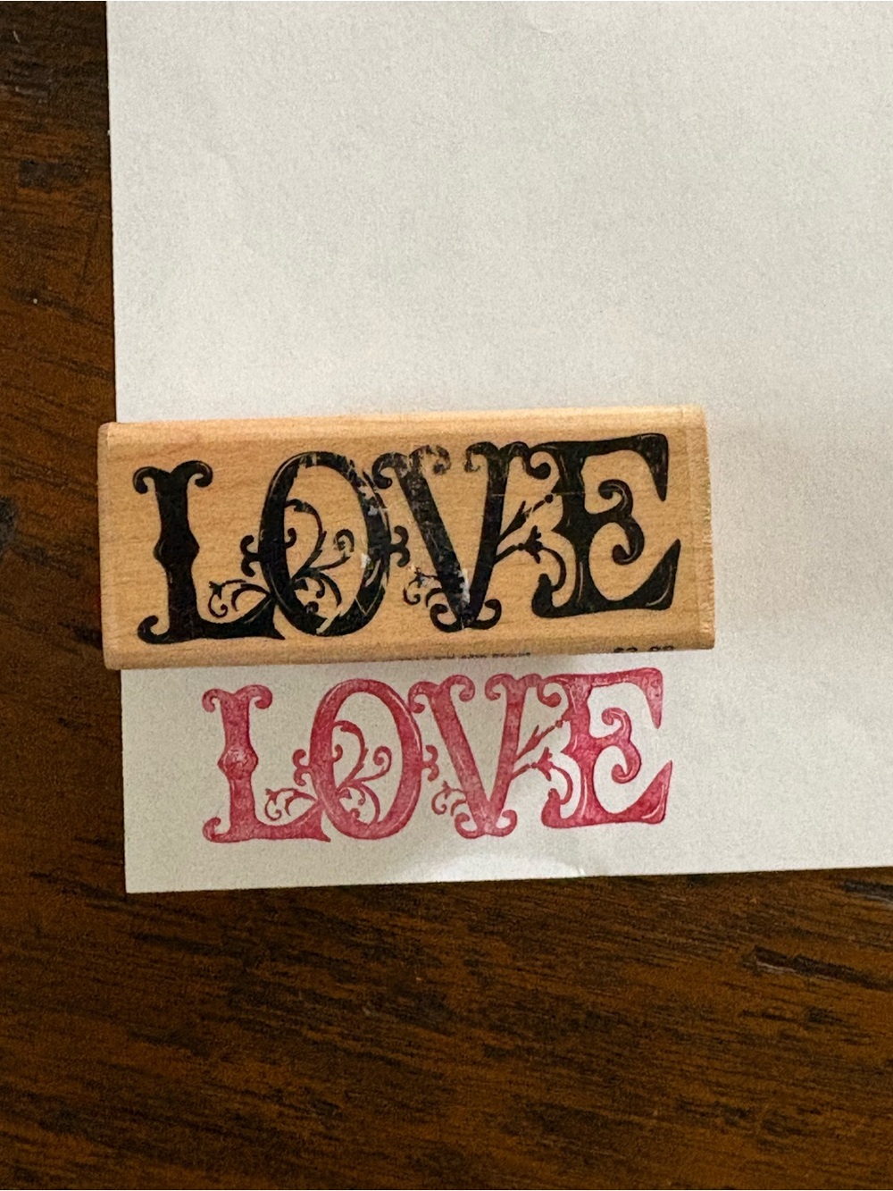 Love Decorative Rubber Stamp - Pink Impression